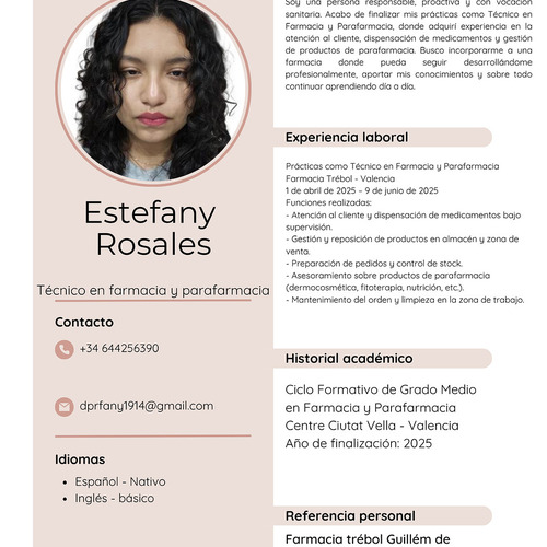 Técnica en farmacia y parafarmacia en busca de empleo